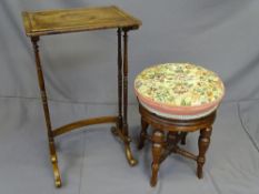 A VICTORIAN CIRCULAR REVOLVING MUSIC STOOL and a single Regency quartetto table