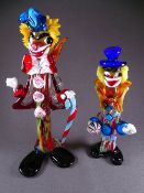 MURANO GLASS CLOWN FIGURES 36 and 29 cms high, the tallest with original label