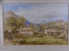 W. ELLIS, WATERCOLOUR WELSH LANDSCAPE with cottage and figure, signed 34x52 cms