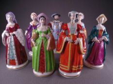 SITZENDORF FIGURES, King Henry VII and his 6 wives 21cms high
