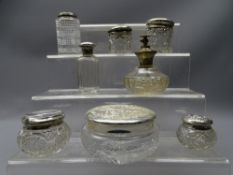 SILVER TOPPED GLASS DRESSING table containers etc, a parcel of 8 items