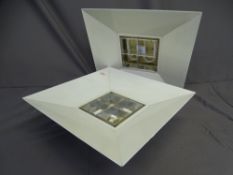 CEILING LIGHTS. PAIR OF SQUARE (60CMS), retro/ semi-commercial electric ceiling lights.