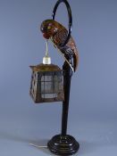 EARLY 20TH CENTURY CARVED wooden parrot table lamp 66cms high