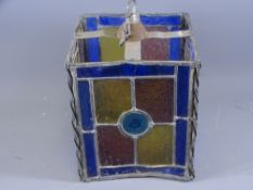 A VICTORIAN HALL LANTERN with leaded and coloured glass 20CMS square
