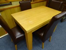 MODERN LIGHTWOOD DINING SUITE OF COMPACT DINING TABLE 120 x75 cms and 4 faux leather tall backed