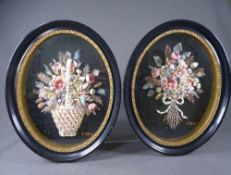 SHELL COLLAGES. A pair of oval collages by Mai Williams, Morfa Nefyn.