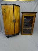 2 HANGING CORNER CUPBOARDS-1, bow fronted 2-door mahogany with brass 'h' hinges and 2,- a single