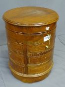 A 'SECRET LOCK' HARDWOOD DRUM CABINET with hinged top lid and interior 4-rod locking mechanism,