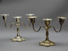 SILVER 3 BRANCH CANDELABRA , a pair in rococo style Birmingham 1964 , Hampton utilities