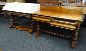 PAIR OF VICTORIAN WALNUT DRESSING TABLE & MARBLE TOPPED WASH STAND, cushion moulded frieze or