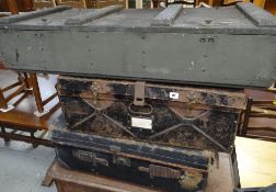 VINTAGE CANVAS TRUNK, vintage metal trunk and a wooden Military style encasement (3)