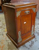 SMALL OAK & BRASS PURDONIUM with single drop-down door, 32cms wide
