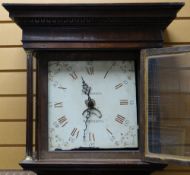 EARLY 19TH CENTURY WELSH OAK 30-HOUR LONGCASE CLOCK, 12-inch enamelled Roman and Arabic dial with