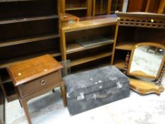ASSORTED FURNITURE including hanging corner shelf, open bookcase, toilet mirror ETC