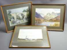 VINTAGE & LATER WATERCOLOURS x 3 including E GRIEG HALL - Lake District scene, 27 x 36.5cms, ALAN