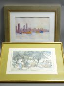 ELF (INITIALLED) WATERCOLOUR, boats and background buildings, dated 2013, 20x30cms and a coloured