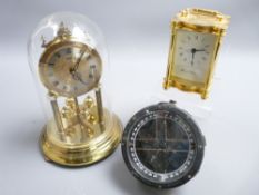 DOME TOP ANNIVERSARY CLOCK, an unmounted gimbal compass and a modern Fox & Simpson brass carriage