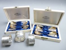 SMALL SILVER: A QUANTITY including two cased sets of four Norwegian spoons by F Olsson, a London
