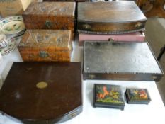 CARVED & OTHER LIDDED BOXES: A QUANTITY to include two Russian lacquer work examples, two carved