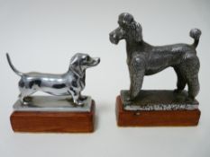 VINTAGE CAR MASCOTS X 2 DOGS by Beards of Cheltenham, to include DACHSHUND, 6cms H, 9cms L, and a