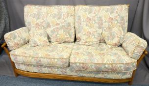 ERCOL LIGHTWOOD HIGH BACK SLATTED SETTEE, 99cms high x 192cms wide x 100cms deep