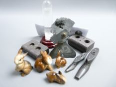 WELSH FOLK SLATE ART & OTHER COLLECTABLES GROUP including two shoe-form pen or candle holders, two