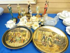 MUSTERSCHUTZ POTTERY WALL CHARGERS x 2 along with a pressed glass hen-on-nest, cottage and other