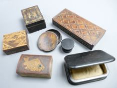 ANTIQUE & VINTAGE BOXES x 7 including an early papier mache example, decorated with horse and