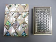 VINTAGE CALLING CARD CASES x 2 including a mother-of-pearl and abalone hinged lid case and a