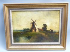 CHARLES HERRING oil on canvas - windmill with farmstead in a countryside setting, signed and