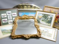 VINTAGE WALL MIRRORS x 2 with a small selection of framed pictures and prints