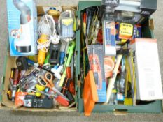 HAND TOOLS, ratchet driver and socket sets, various other garage and workshop tools (in two boxes)