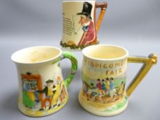 CROWN DEVON FIELDINGS MUSICAL TANKARDS x 3 - 'Widdicombe Fair', 'John Peel' & one other, all have