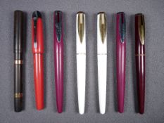 WATERMAN - Three modern 1990s Waterman Reflex fountain pens with hexagonal caps - maroon (chrome