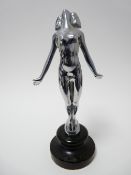 VINTAGE CAR MASCOT - DIVING NYMPH by A E Lejeune on a DESMO marked stand, 19cms H.