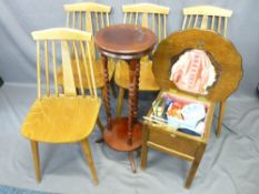 VINTAGE & LATER FURNITURE PARCEL including 4 stick back chairs, oak sewing table and contents etc