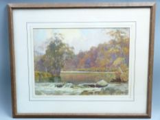 GEORGE COCKRAM watercolour - tree-lined river scene, label verso entitled verso 'The Mirror Pool,