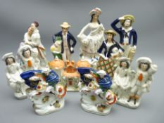 STAFFORDSHIRE POTTERY FIGURINES: A COLLECTION including Soldier's Return (some A/F)