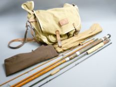 SMALL QUANTITY OF FISHING GEAR including a personalized three piece bamboo salmon fly rod, a