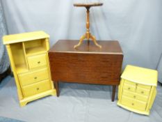STAG MAHOGANY TABLE, two lightwood cabinets and a reproduction wine table