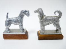VINTAGE CAR MASCOTS X 2 DOGS by Beards of Cheltenham, to include AIRDALE, 9cms H, 10cms L, and