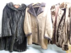 THREE VINTAGE COATS including two faux fur ladies examples, approximate size 14 and a suede coat