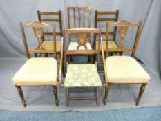 PAIR OF ROSEWOOD PARLOUR CHAIRS along with three vintage bedroom chairs and a campaign-style folding