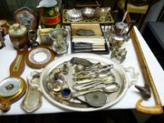 SMALL SILVER CREAM JUG, Chester hallmarked, EPNS and other metalware and two vintage walking