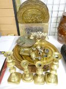 REPOUSSE BRASS WALL CHARGERS, VICTORIAN CANDLESTICKS & OTHER BRASS, METALWARE