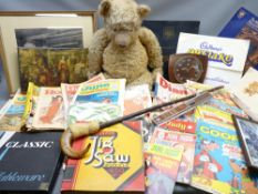 MIXED COLLECTABLES - TWO BOXES containing vintage comics and magazines for girls, a large play
