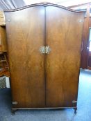 CIRCA 1940s DOUBLE DOOR WALNUT WARDROBE 198cms high x 125cms wide x 54cms deep