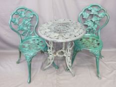 PAINTED CAST METAL 3-PIECE GARDEN SET with rose design