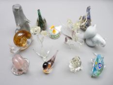 GLASS ANIMAL SCULPTURES & PAPERWEIGHTS x 13 by Italian, Welsh and other makers