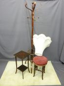 VINTAGE & LATER FURNITURE including a circular upholstered top stool on turned supports, stamped